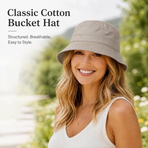 Cotton Bucket Hat Packable Beach Sun Hat for Women Men - color: Khaki