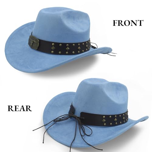 LIDHAY Cowboy Hat for Women Men with Shapeable Wide Brim Western Suede Hat for Cowboys and Cowgirls - color: Light Blue