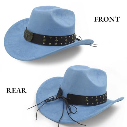 LIDHAY Cowboy Hat for Women Men with Shapeable Wide Brim Western Suede Hat for Cowboys and Cowgirls - color: Light Blue