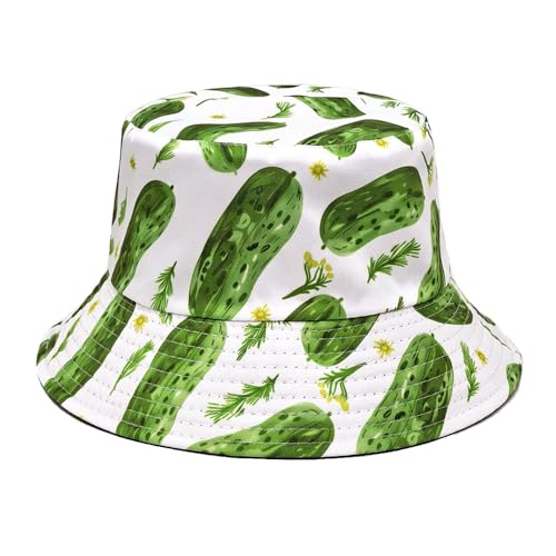 Quanhaigou Reversible Printed Bucket Hat,Summer Beach Outdoor Cap - color: Cucumber