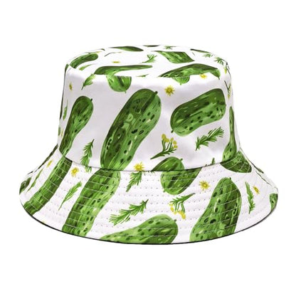 Quanhaigou Reversible Printed Bucket Hat,Summer Beach Outdoor Cap - color: Cucumber