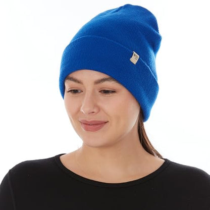 100% Merino Wool - Midweight Everyday Knit Cuff Beanie - Warm Winter Hat - color: Royal Blue