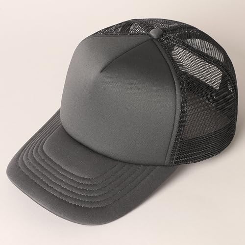 MIRMARU 5 Panels Blank Foam Front Two Tone Solid Trucker Mesh Back Baseball Cap with Adjustable Snapback Strap - color: Solid-charcoal