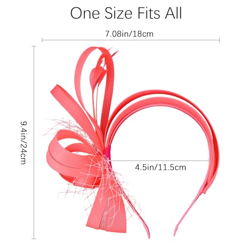 Fascinators Hats for Women, Fascinator Headband Tea Party Hat - color: Watermelon Red