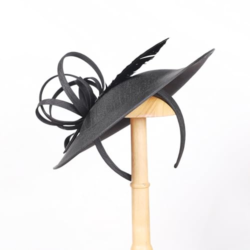 Women's Fascinators Feather Polyester Kentucky Derby Saucer Hats with Headband - color: Black
