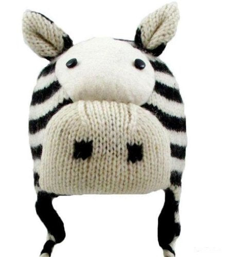 Agan Traders Animal Hat Cap Wool Fleece Lined Trapper Beanie Multi-Functional Set Girls Boys Adult - color: Zebra