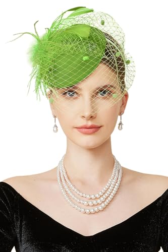 BABEYOND Fascinators Hats for Women Tea Party Pillbox Derby Wedding Hat - color: Green