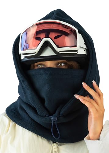 Fleece Balaclava Over Helmet - Warm Helmet Ninja Hood - Snowboard Hooded Hat Neck Gaiter Ski Mask - color: Jeans, size: One Size