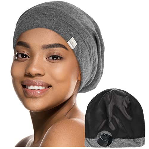 YANIBEST Slouchy Beanie Hat Satin Lined Sleep Cap Chemo Headwear Caps - color: Dark Grey, size: Large