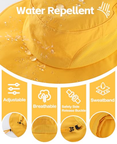 Home Prefer UPF50+ Mens Sun Hat Wide Brim Fishing Hat for Men UV Protection Womens Beach Bucket Hat for Golf Hiking Gardening - color: Yellow
