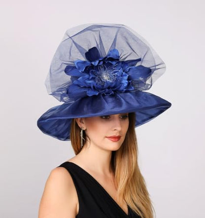SAFERIN Women's Organza Church Fascinator Bridal Tea Party Wedding Hat - color: Gz-navy