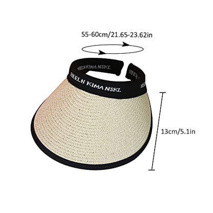 Women Straw Sun Visor Hat, Summer Wide Brim UV Protection Beach Cap Adjustable Sun Hat for Outdoor - color: Off-white
