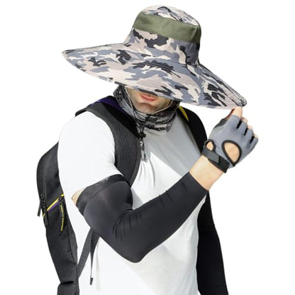 HUAMULAN Men Women 6" Wide Brim Sun Protection Hat Summer Fishing Hats - color: B5-camouflage-5
