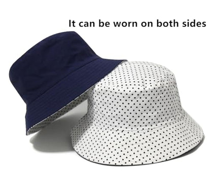 DIYDECAL Summer Bucket Hat,Beach Sun Hat Double-Sided Fisherman Hat for Men Women - color: Polka Dot