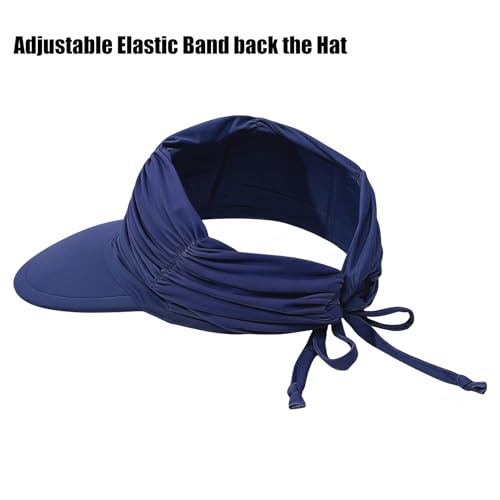 KXF Sun Visors Hat for Women Wide Brim Beach Hat Foldable Visor Hat Cap Ponytail Summer Packable UPF 50+ Adjustable Stretchy - color: Navy