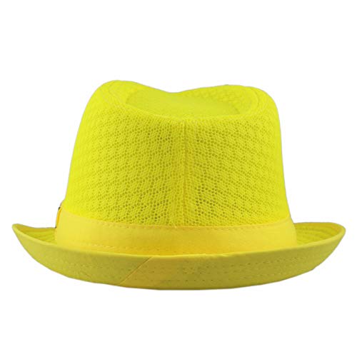 The Hat Depot Light Weight Classic Soft Cool Mesh Crushable Fedora hat - color: Neon Yellow, size: Small-Medium