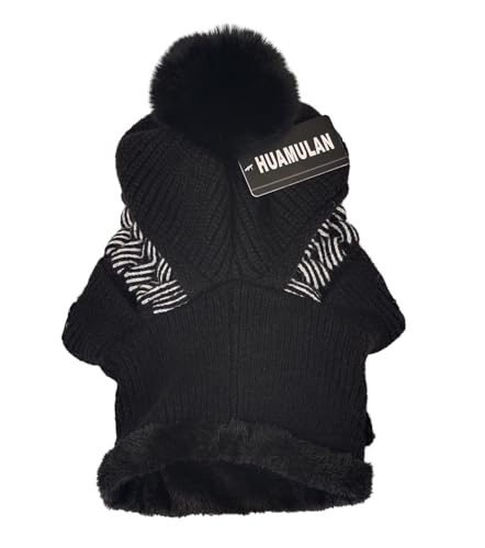 HUAMULAN Women Winter Knit Balaclava Fleece Lined Hooded Beanie Hats - color: Black, size: One Size