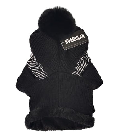 HUAMULAN Women Winter Knit Balaclava Fleece Lined Hooded Beanie Hats - color: Black, size: One Size