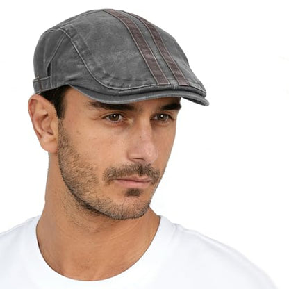 Initlove Mens Newsboy Cap Washed Beret Ivy Hat Flat Hats for Cabbie Driving - color: B Grey