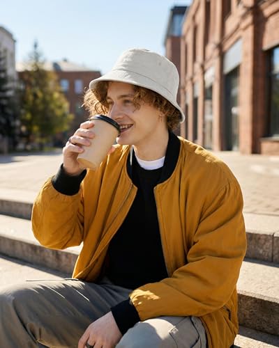 HONGTEYA Bucket Sun Hats for Woman Men Cotton Summer Beach Hat Golf Fishing - color: Light Grey, size: Medium