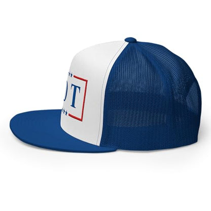 NX FDT Embroidered Flat Bill Trucker Hat High Crown Adjustable FDT Hat - color: Royal/ White/ Royal