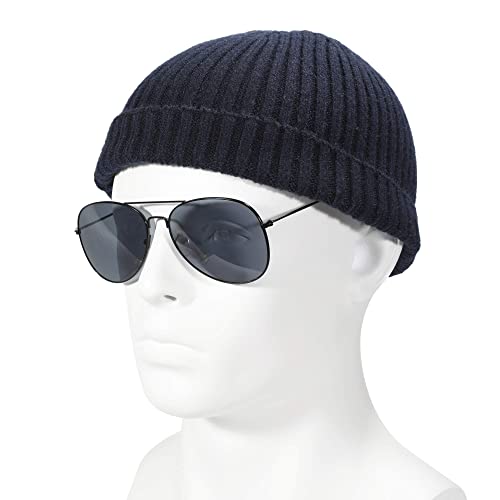 ZLYC Men Winter Knit Fisherman Beanie Hat Fashion Warm Daily Skull Cap - color: Solid Navy