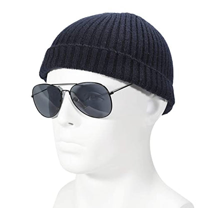 ZLYC Men Winter Knit Fisherman Beanie Hat Fashion Warm Daily Skull Cap - color: Solid Navy