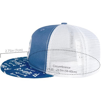 BASSDASH Flat Brim Trucker Cap Adjustable Snapback Hat Mesh Back for Men Women - color: Blue