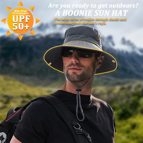 Sun Hats for Men Women, Fishing Hat UV Protection Wide Brim Bucket Hats Foldable Boonie Hat for Hiking Camping Safari - color: Grey