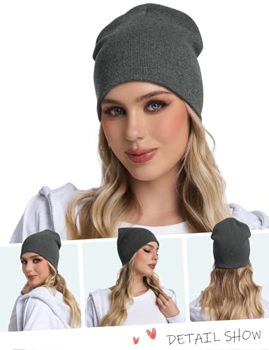 ROYBENS 100% Cotton No Cuff Beanie Hat Men Women, Fisherman Skull Cap - color: Dark Grey