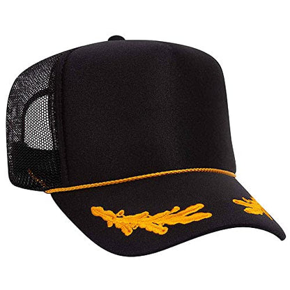 Ashen Fane Polyester Foam Front 5 Panel High Crown Mesh Back Trucker Hat - color: Black Gold