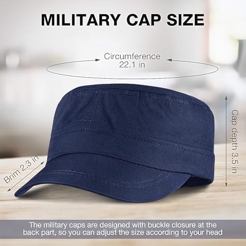 Eurzom 6 Pcs Military Style Hat Cadet Cap Army Basic Army Vintage Cap Adjustable Cotton Twill Flat Top for Men Women - color: Black,navy,green