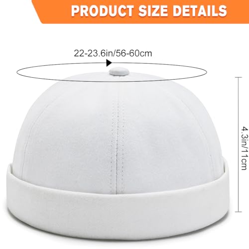 2 Pcs Mens Brimless Docker Cap Set - Retro Worker Sailor Skull Cap Beanie with Rolled Cuff - color: White