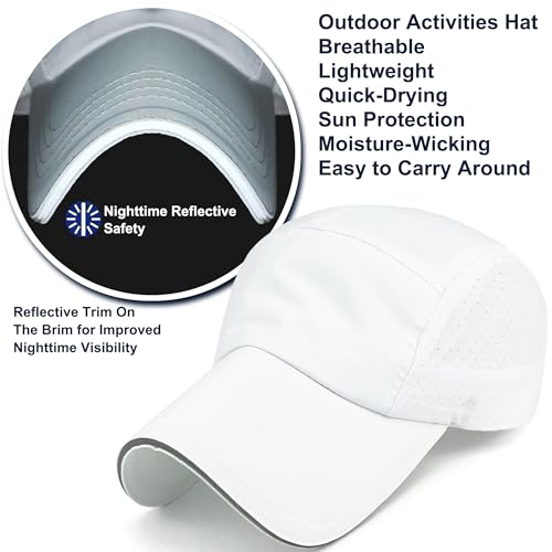 Lightweight Running Hat Breathable Mesh Cap Reflective Brim - color: White, size: X-Large-XX-Large