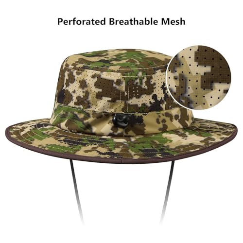 BASSDASH UPF 50+ Water-Resistant Fishing Bucket Hat with Laser Perforated Mesh Adjustable for Men Women Outdoor Hiking - color: Highland