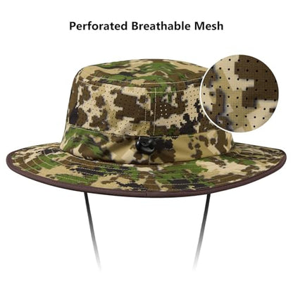 BASSDASH UPF 50+ Water-Resistant Fishing Bucket Hat with Laser Perforated Mesh Adjustable for Men Women Outdoor Hiking - color: Highland