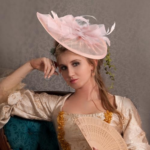 Zinniday 2026 Kentucky Hat for Women - Classic Victoria Derby Fascinator 1920s 50s Tea Party Hat with Hair Clip for Lady - color: Nude Pink
