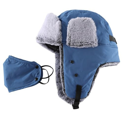 Connectyle Trapper Hat for Men Women Faux Fur Trooper Trapper Winter Hat with Ear Flaps Waterproof Ushanka Hunting Hats - color: Blue