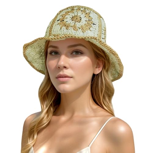 Floppy Big Beach Straw Hats for Women Foldable Summer Wide Brim Packable Sun Hat Womens Travel Straw Fedora Hat - color: Floral-2