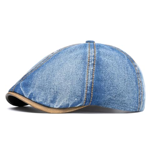 meioro Mens Denim Newsboy Hat 6 Panel Cotton Adjustable Flat Cap - color: Blue