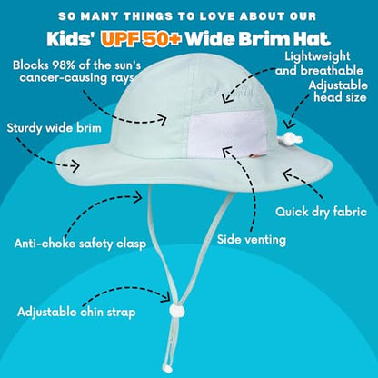 SwimZip UPF 50 Kids' Wide Brim Sun Hat, Sun Protection Hat - Baby & Toddler - color: Mint Green, size: 8-14 Years