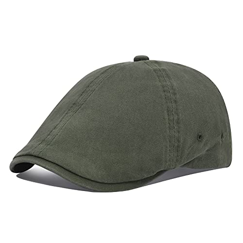 VOBOOM Cotton Washing Flat Cap Cabbie Hat Gatsby Ivy Irish Hunting Newsboy - color: Army Green