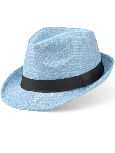 BABEYOND Men's 1920s Short Brim Trilby Fedora Hat - color: Baby Blue