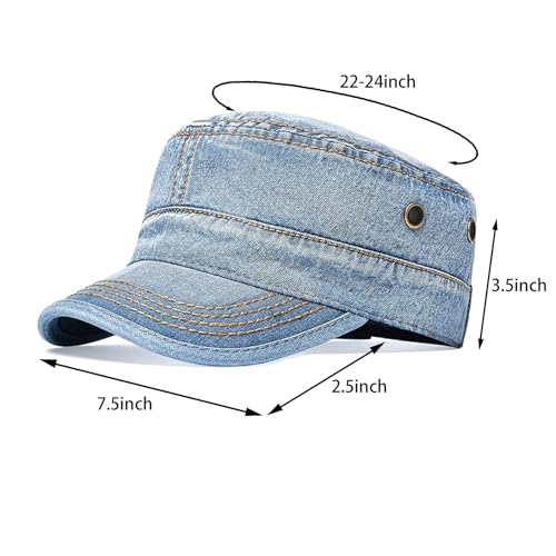 Cadet Army Cap Military Style Hats Flat Top Cap Baseball Hat for Men Women - color: Denim Light Blue