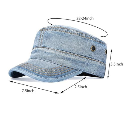 Cadet Army Cap Military Style Hats Flat Top Cap Baseball Hat for Men Women - color: Denim Light Blue