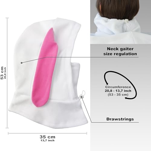 Fleece Balaclava Over Helmet - Warm Helmet Ninja Hood - Snowboard Hooded Hat Neck Gaiter Ski Mask - color: White&pink|bunny, size: One Size