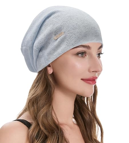 ZLYC Women Slouchy Beanie Hat Summer Knit Chemo Headwear - color: Solid Light Blue