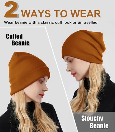 Womens Satin Lined Beanie Wool Silk Lining Slouchy Warm Skull Cap - color: 1pcs Camel