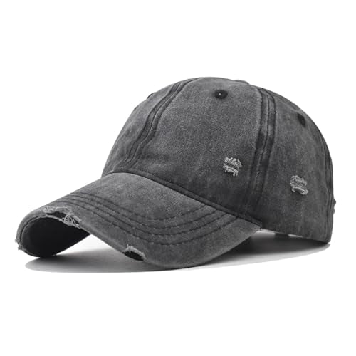 Classic Vintage Distressed Baseball Cap, Washed Cotton, Adjustable Fit - color: C-black