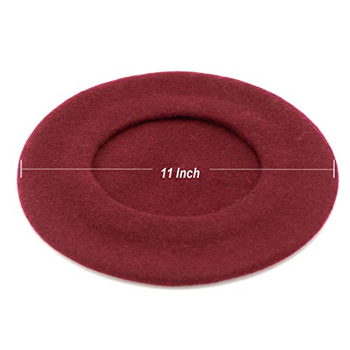 Wheebo Wool Beret Hat,Solid Color French Style Winter Warm Cap for Women Girls Lady - color: Burgundy